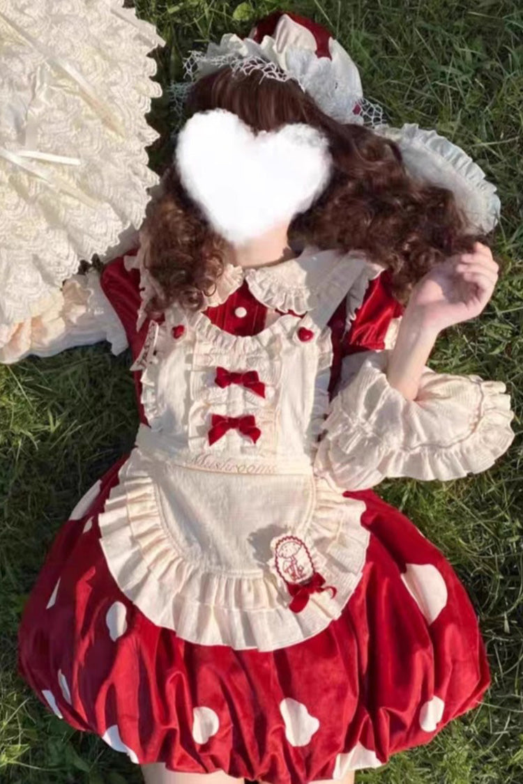 Red Mushrooms Print Short Sleeves Bowknot Sweet Lolita Jsk Dress