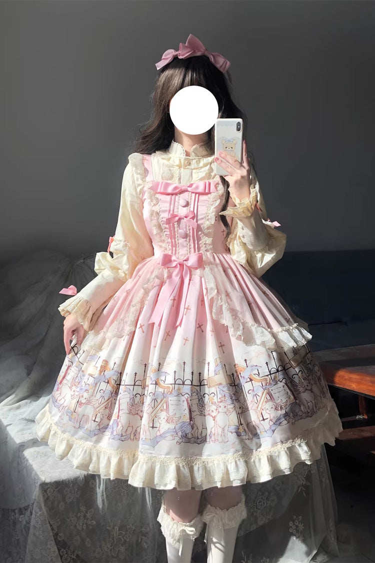 Angel Lamb Sleeveless Printed Ruffled Bow Sweet Lolita Jsk Dress 3 Colors