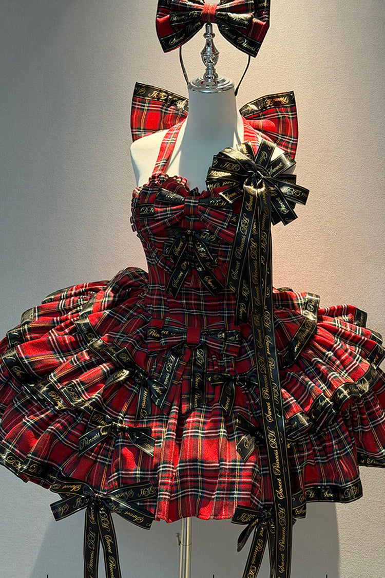 Red Rock Kitty Sleeveless Triple-Layered Printed Ruffled Bow Gothic Lolita Jsk Dress