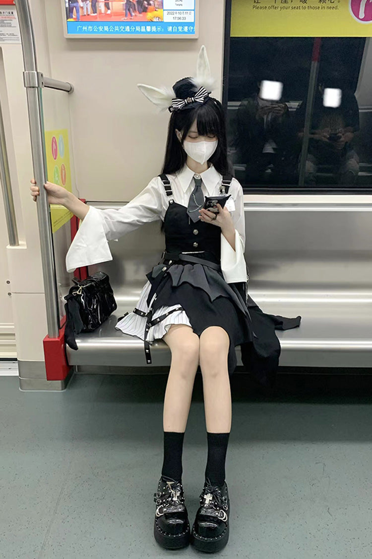 White/Black NSA Agent Gothic Irregular Lolita Skirt Set