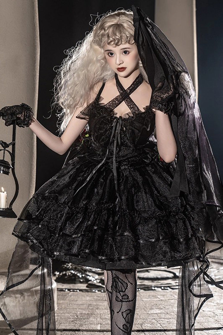 Seven Deadly Sins Sleeveless Double-Layered Ruffle Hanayome Bowknot Lace Gothic Plus Size Lolita Jsk Dress 3 Colors