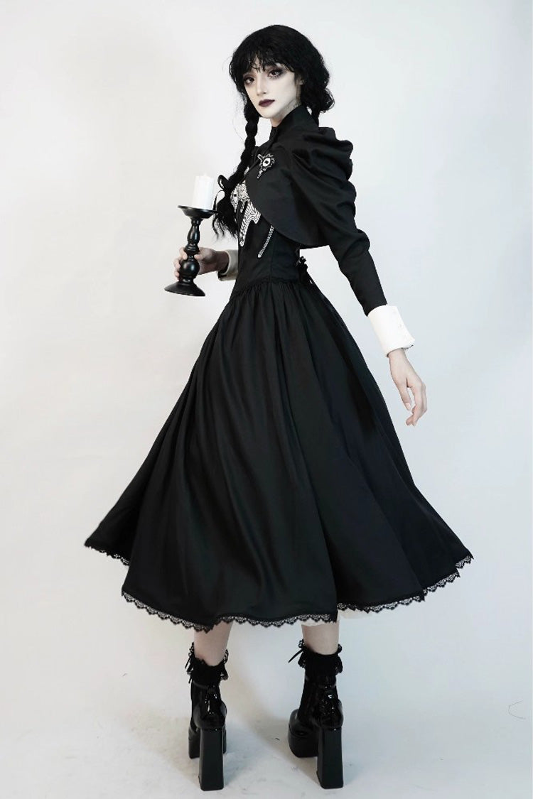 Black Demon's Eye Sleeveless Ruffled Bow Gothic Lolita Dress Long Version