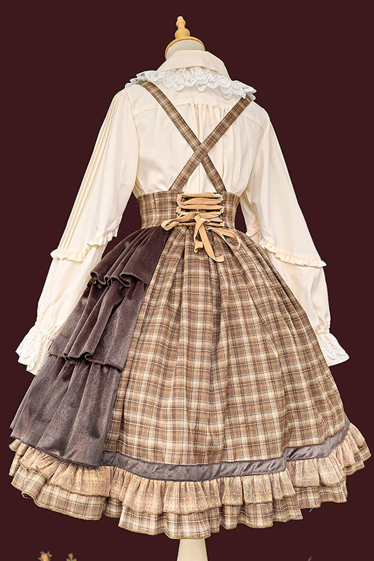 Brown Morning Tune Sleeveless High Waisted Print Ruffle Asymmetric Sweet Lolita Strap Dress