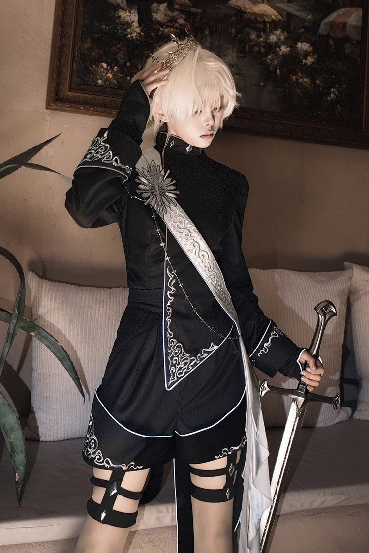 Black Sword of Oath Long Sleeves Embroidered Gothic Vintage Knight Prince Ouji Lolita Set