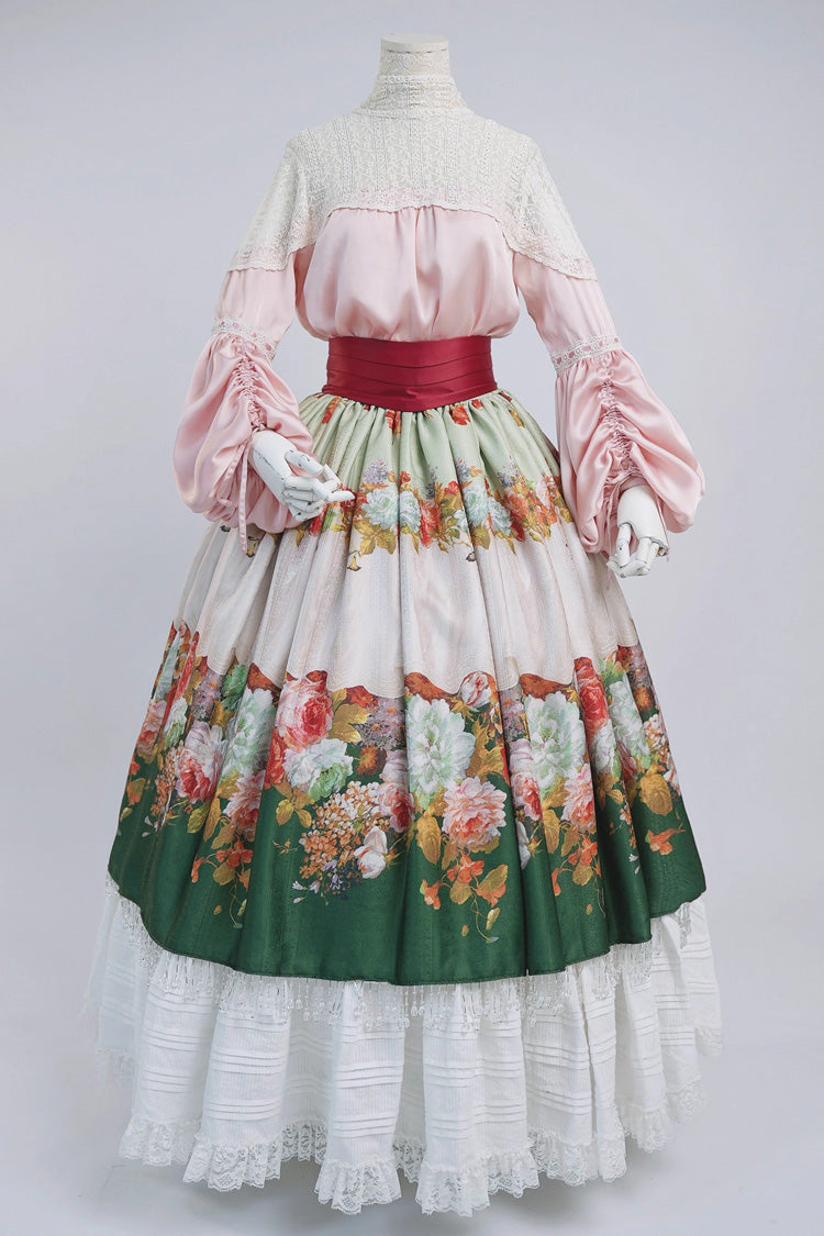 Green Rainy Season Garden Print Ruffle Sweet Classic Lolita Skirt
