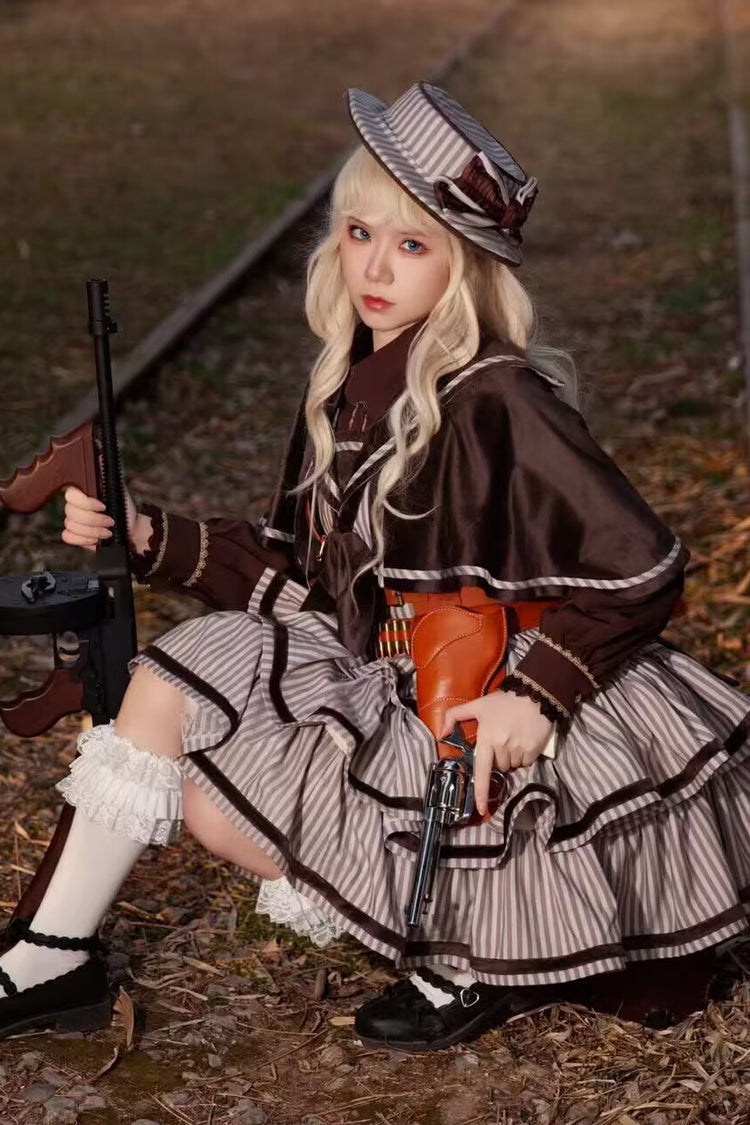 From Afar Sleeveless Triple-Layered Stripe Print Bowknot Sweet College Style Lolita Dress 2 Colors