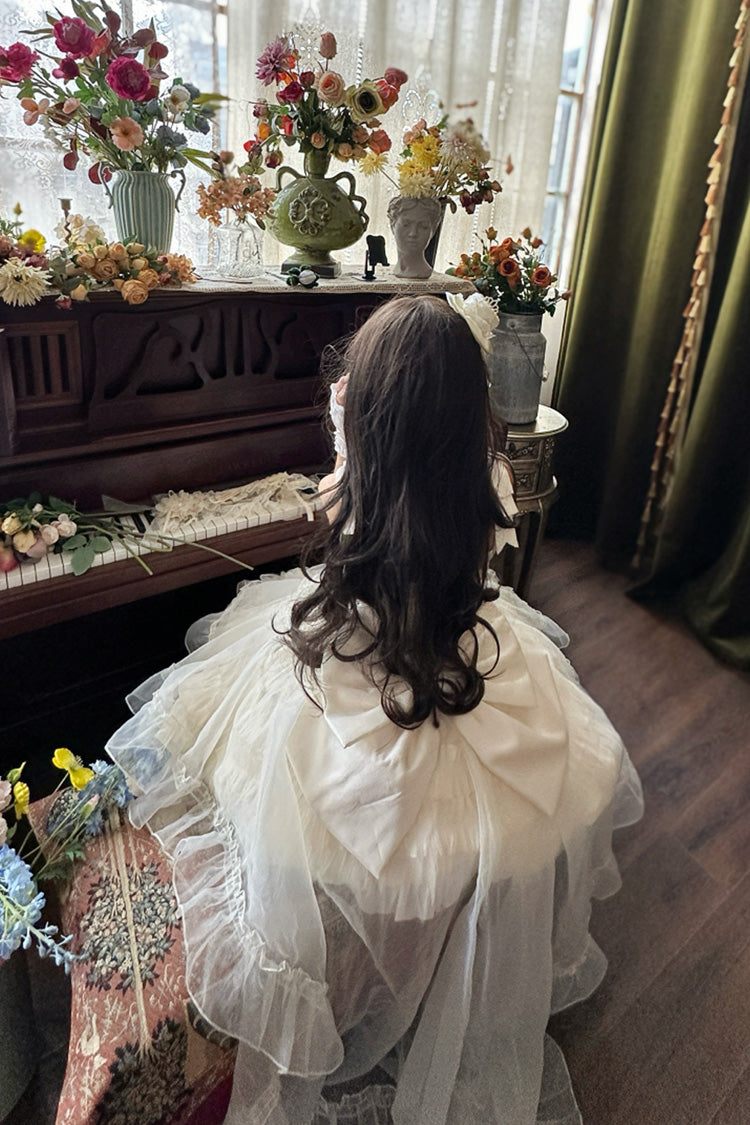 Apricot Cream Cake Sleeveless Multi-Layered Ruffle Bowknot Sweet Princess Lolita Jsk Dress Set