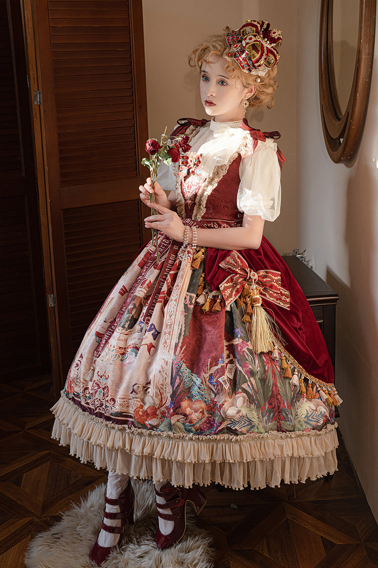 Red Kaleidoscope of Dreams Sleeveless Double-Layered Print Embroidery Bowknot Classic Vintage Gorgeous Lolita Jsk Dress