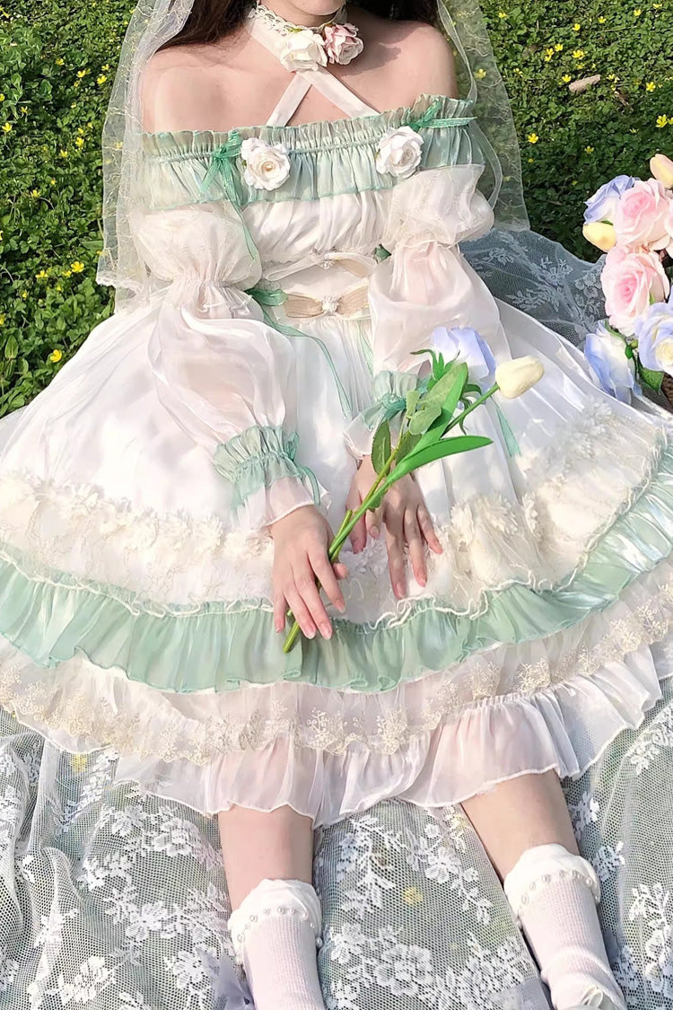 Green Spring of Boliya Long Sleeves Multi-Layered Ruffle Bowknot Lace Lace-Up Sweet Princess Lolita Dress