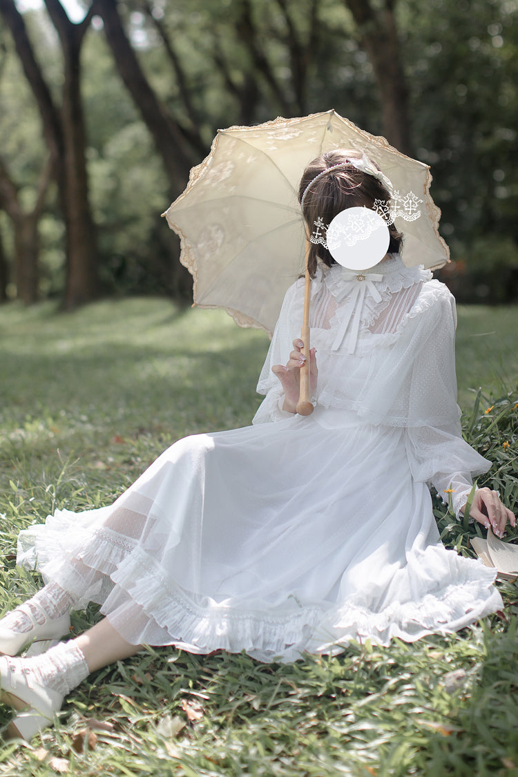 White Enchanted Daydream Long Sleeves Bowknot Lace Sweet Elegant Lolita Dress