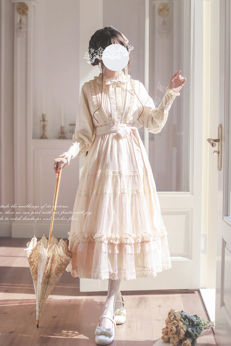 Ivory Sleeveless Ruffle Lace Sweet Japanese Elegant Lolita Jumper Dress