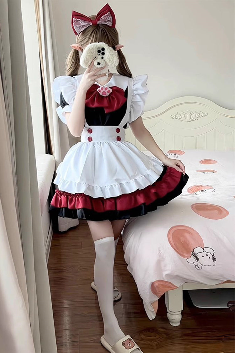 Black/Red/White Vampire Short Sleeves Ruffle Cat's Paw Bowknot Gothic Plus Size Lolita Dress Full Set