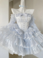 Hime Lolita Baby Blue Princess Ballet Style Fairy Ball Gown with Lace Cake Prom Dresses