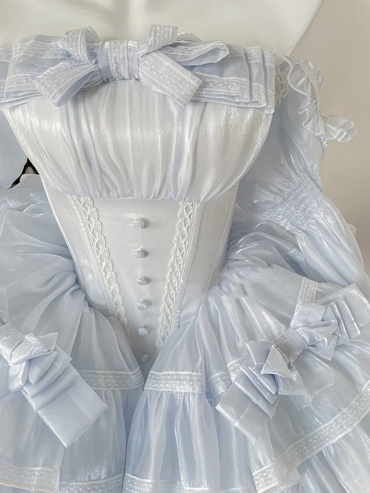 Hime Lolita Baby Blue Princess Ballet Style Fairy Ball Gown with Lace Cake Prom Dresses