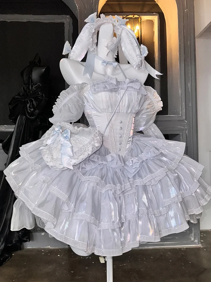 Hime Lolita Baby Blue Princess Ballet Style Fairy Ball Gown with Lace Cake Prom Dresses