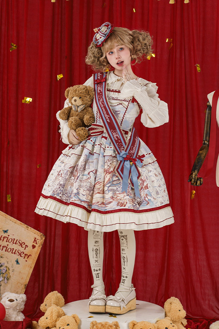 Multi-Color Nutcracker Sleeveless Print Ruffle Bowknot Sweet College Style Lolita Jsk Dress