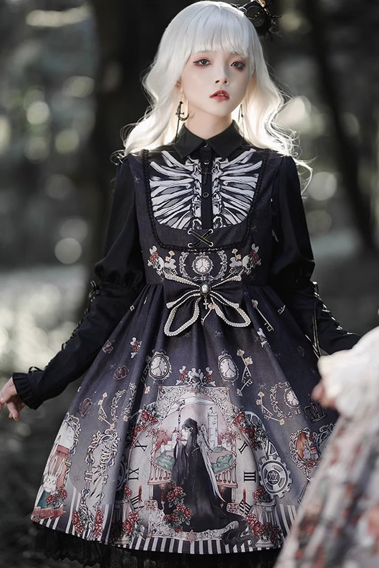 Dark Fairy Tale Print Ruffle Bowknot Gothic Lolita Jsk Dress 2 Colors