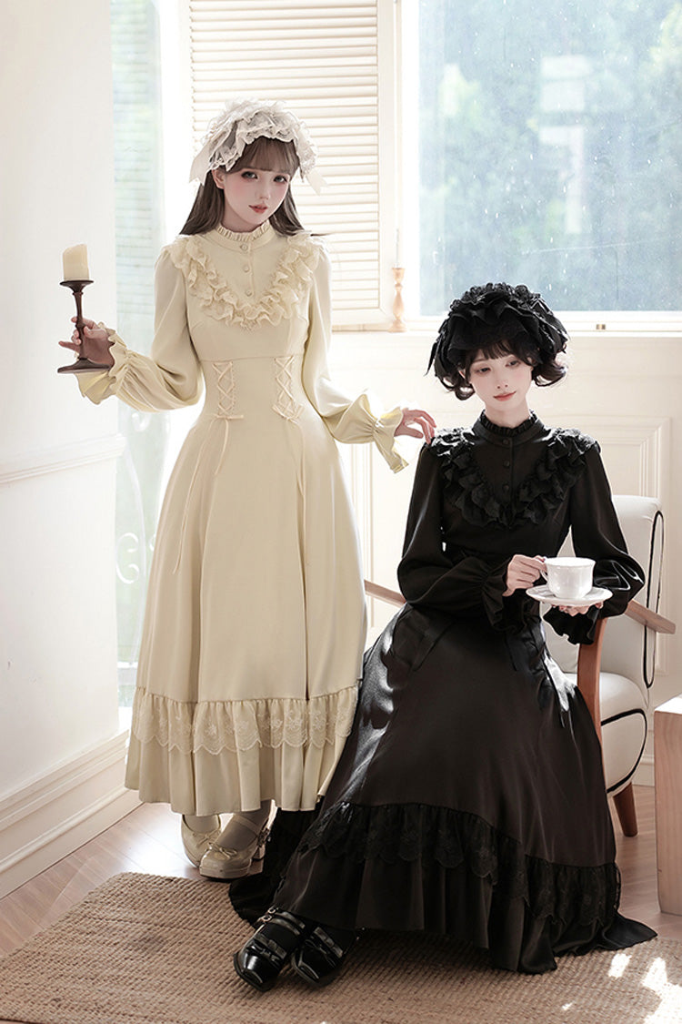 Letters & Poems · Day and Night Stand Collar Long Sleeves Ruffle Bowknot Lace-Up Gothic Lolita Dress 2 Colors