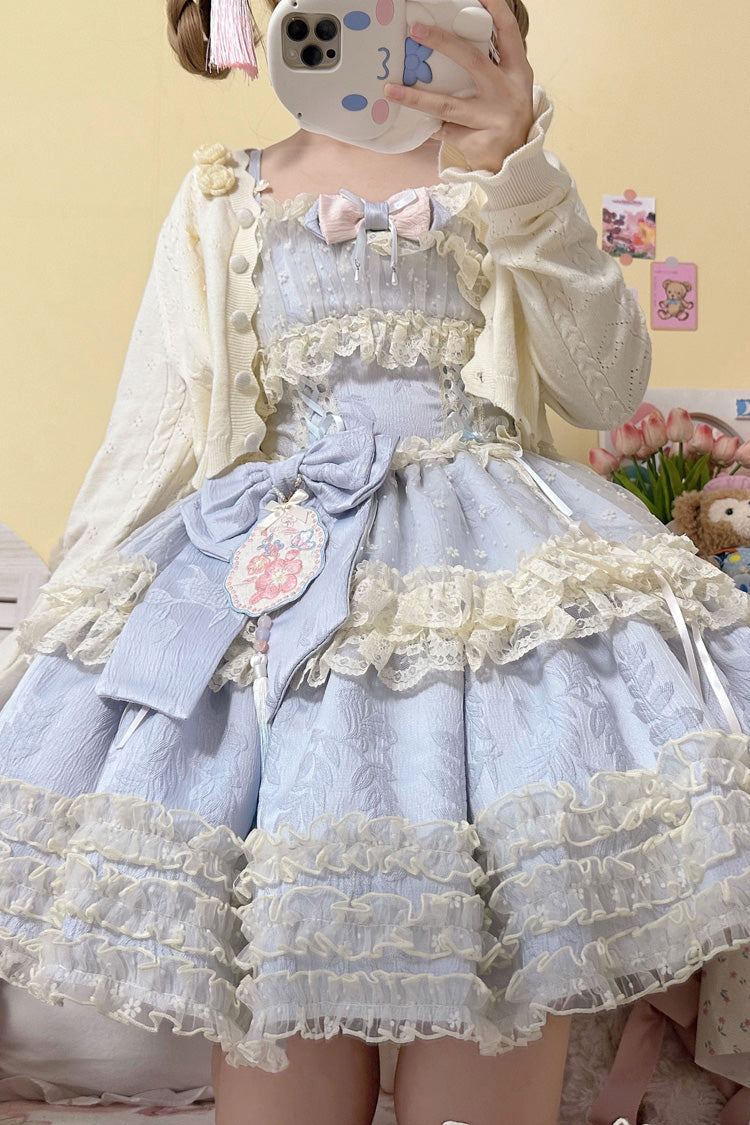 Good Night, Peach Sleeveless Multi-Layered Ruffled Bow Lace Sweet Chinese Style Lolita Jsk Dress 3 Colors