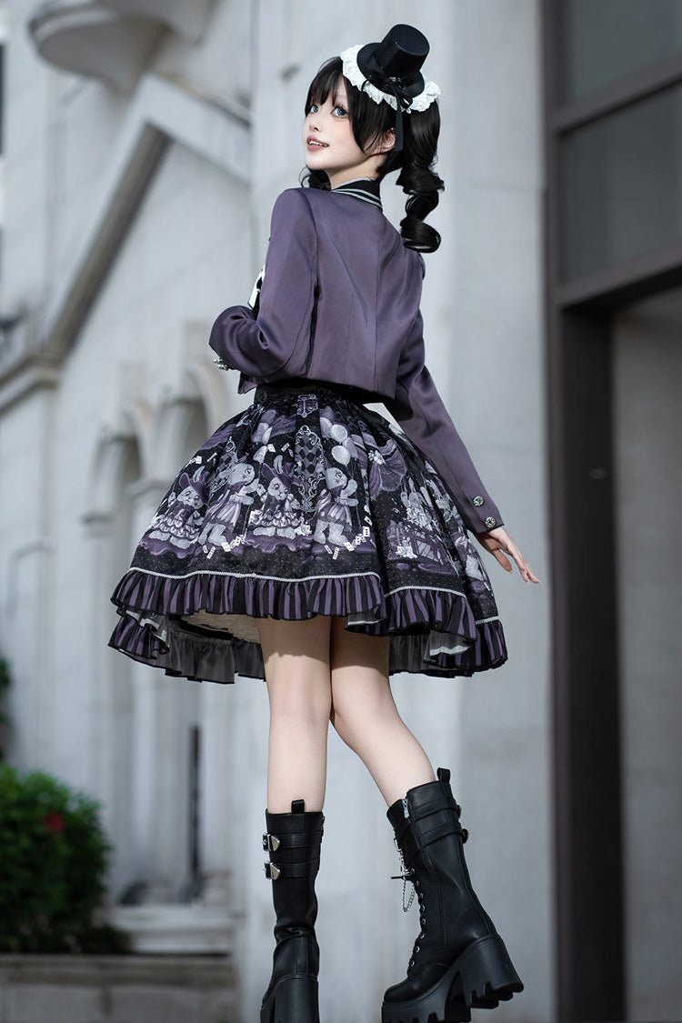 Black/Purple Magic Troupe Printed Ruffled Sweet Classic Lolita Skirt Set
