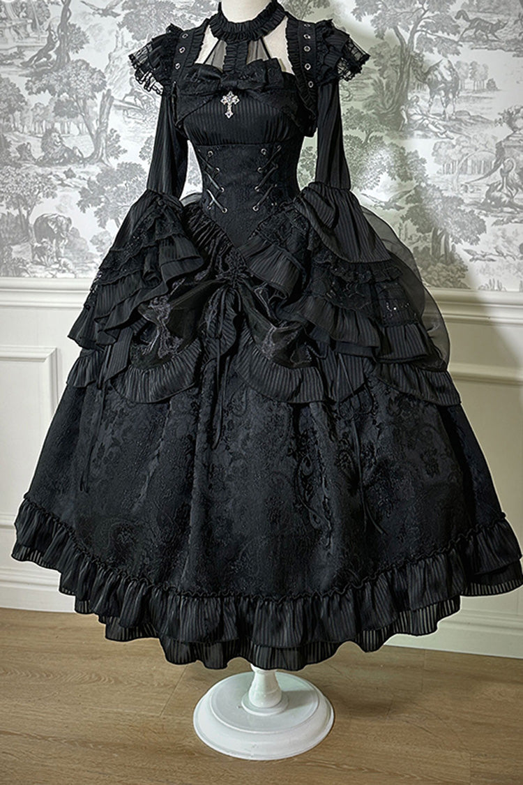 Solid Color The Mystery of The Doll Halterneck Ruffle Bowknot Drawstring Gothic Lolita Dress 4 Colors