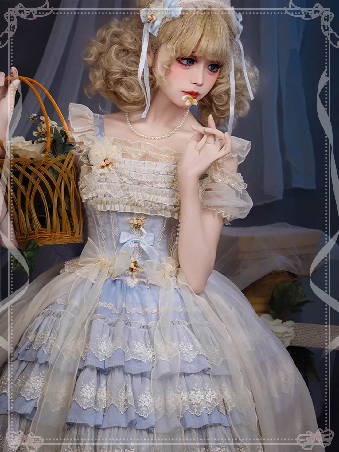 Ballet Cake Dress Hime Lolita Tea Party Fashion Whimsical Light Blue Organza Dress