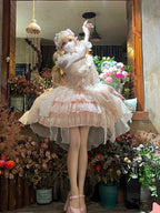 Ballet Cake Dress Hime Lolita Tea Party Fashion Whimsical Light Pink Organza Dress