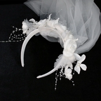 Lolita Hair Accessories White Flowers Bridal Tiara Veil  Headband Headwear for Wedding