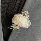 Lolita Hand Accessories White Bridal Flower Lace Band Strap for Wedding Bridesmaid Pearls Brooch
