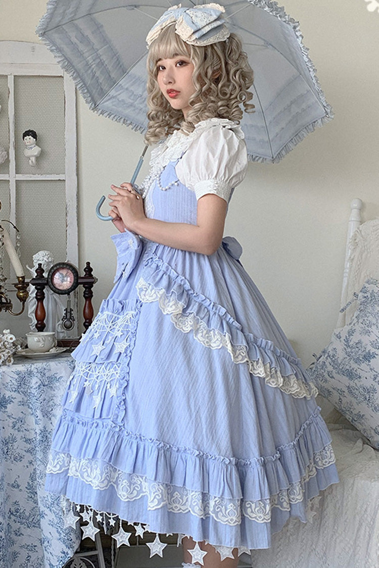 Blue Headbow Lace Ruffled Hanayome Sweet Lolita JSK Tiered Dress