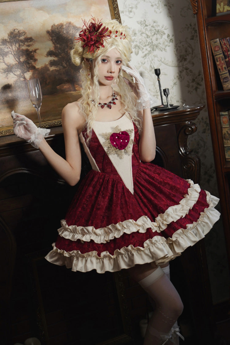 Red Heart of Mary Tube Top Sleeveless Ruffle Fishbone Gothic Lolita Dress