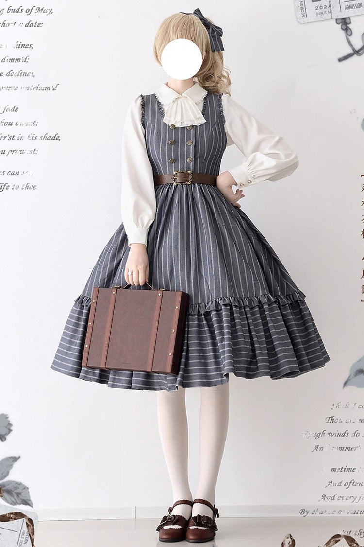 Small Estate Sleeveless Ruffle Fishbone Classic Vintage Elegant Lolita Dress 3 Colors