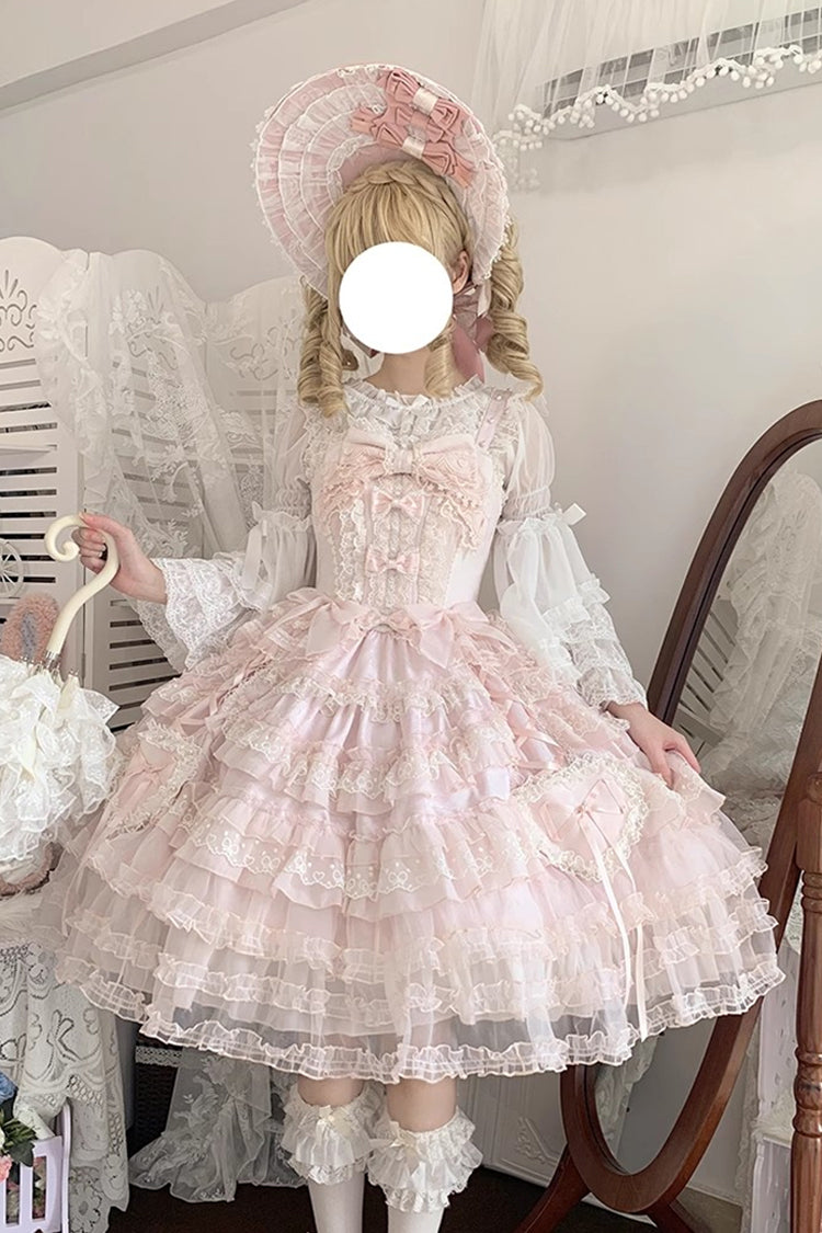 Pink Sweetheart Diary Multi-Layered Ruffle Hanayome Embroidery Bowknot Lace Sweet Lolita Jsk Dress