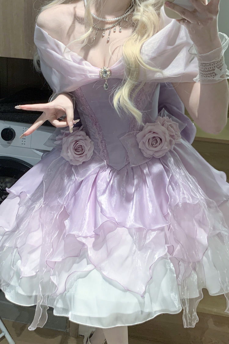 Heartbeat Off Shoulder Multi-Layered Ruffle Bowknot Lace Princess Gorgeous Dream Sweet Lolita Dress 2 Colors