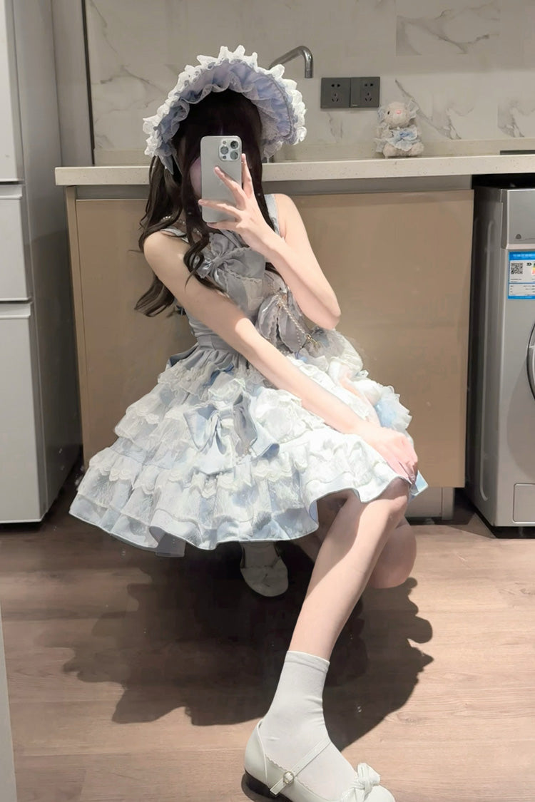 Blue Sweetheart Doll Multi-Layered Ruffle Bowknot Lace Sweet Princess Gorgeous Lolita Jsk Dress