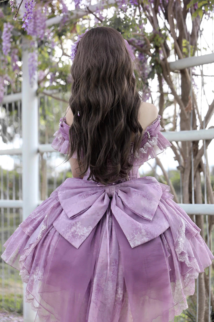 Purple Wisteria Wonderland Double-Layered Bow Lace-Up Sweet Elegant Princess Ballet Lolita Jsk Dress