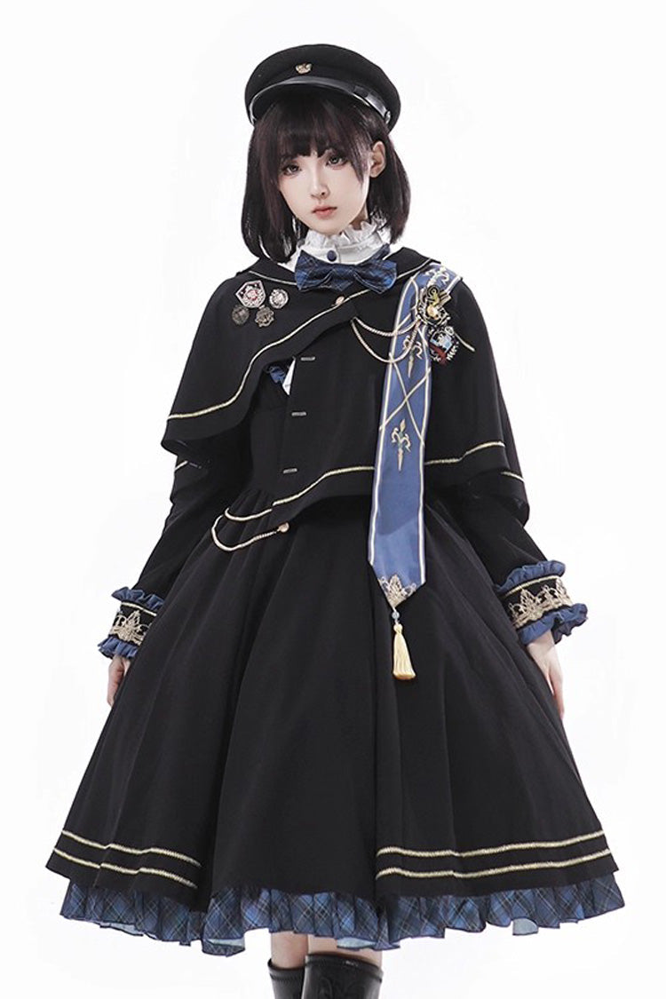 Black Breaking Dawn Stand Collar Long Sleeves Ruffle Gothic College Style Elegant Lolita Dress