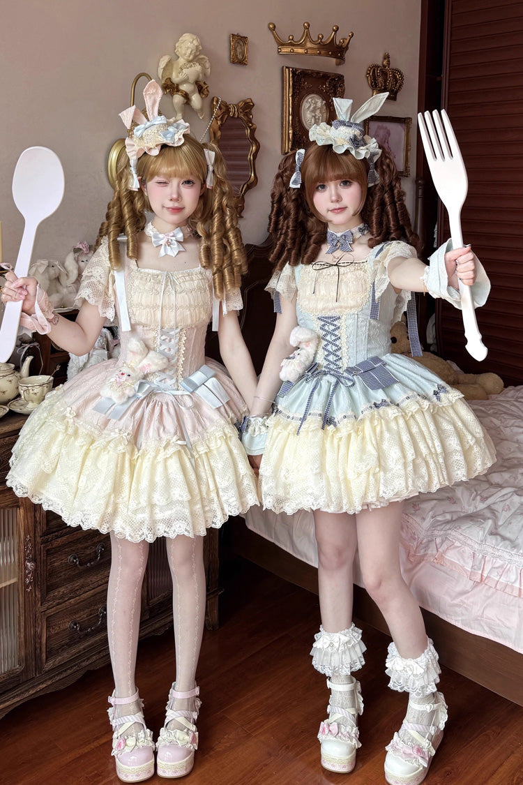 Goodnight Alice Sleeveless Ruffled Bow Lace-Up Sweet Lolita Jsk Dress 3 Colors