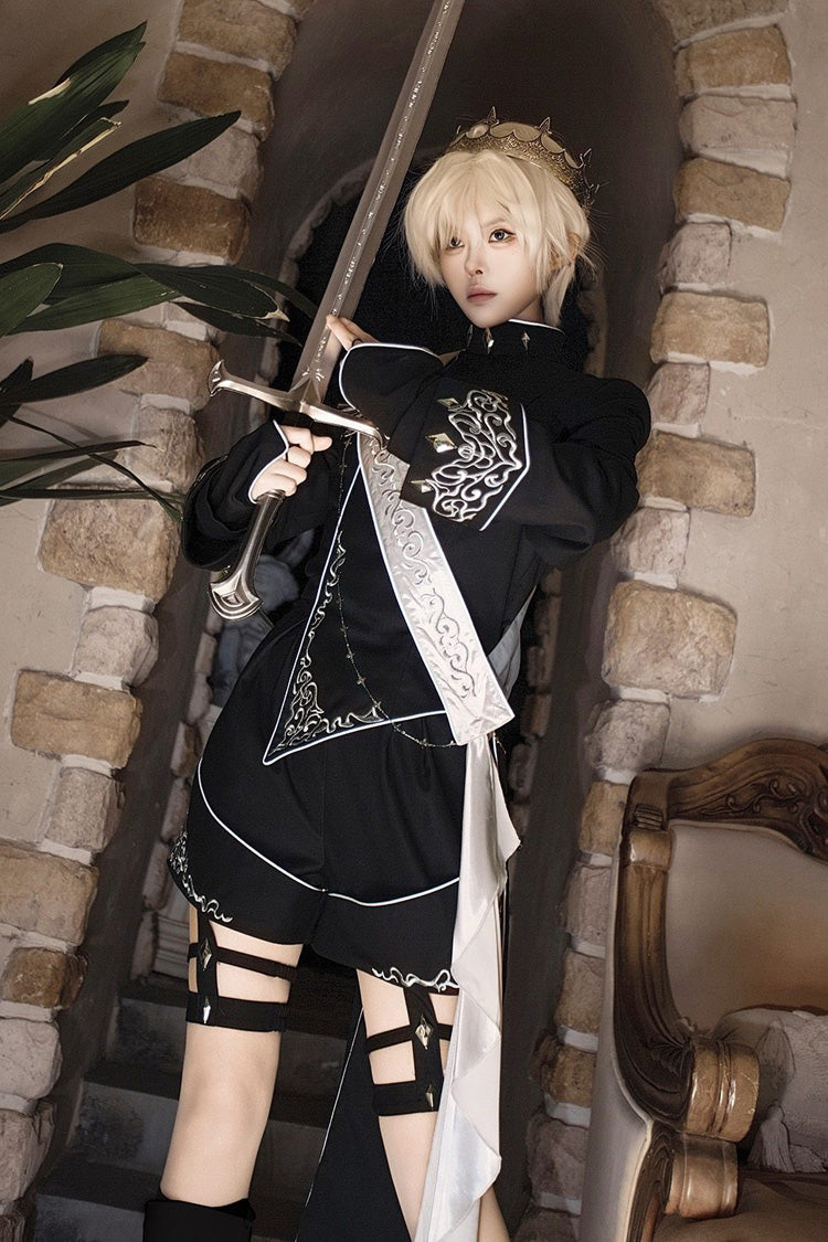 Black Sword of Oath Long Sleeves Embroidered Gothic Vintage Knight Prince Ouji Lolita Set