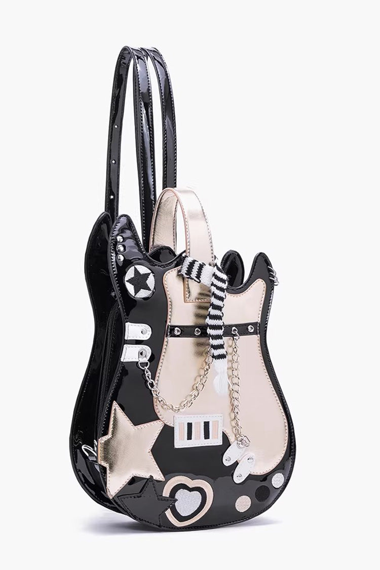 Guitar Heart Creative Color-Block Embroidered Chain-Decorated Sweet Lolita Itabag 4 Colors