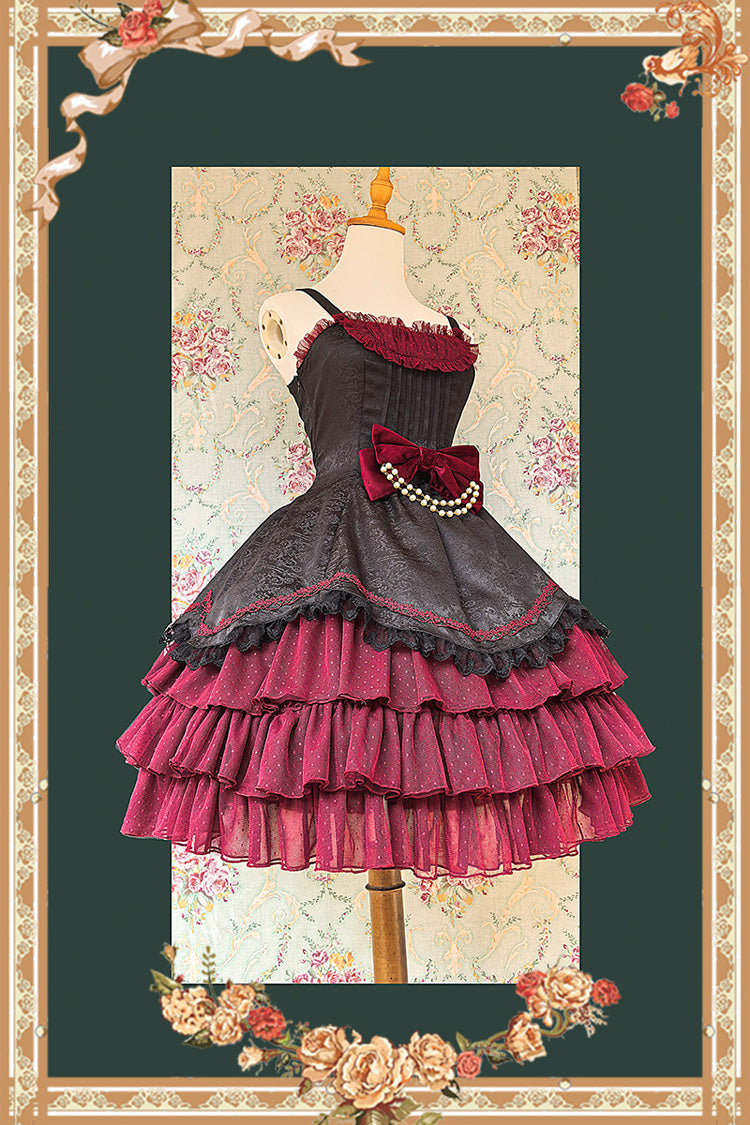 Pearl Box Sleeveless Triple-Layered Bowknot Lace Slim Pearl Sweet Elegant Lolita Jsk Dress 3 Colors