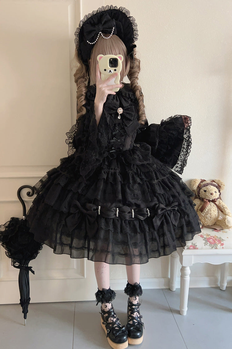 Black Dream Prologue Doll Multi-Layered Bowknot Lace Gothic Princess Lolita Dress
