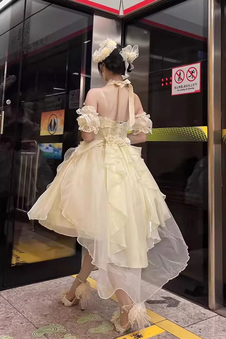 Ivory Ruffle Bowknot Sweet Princess Gorgeous Lolita Strapless Dress Set