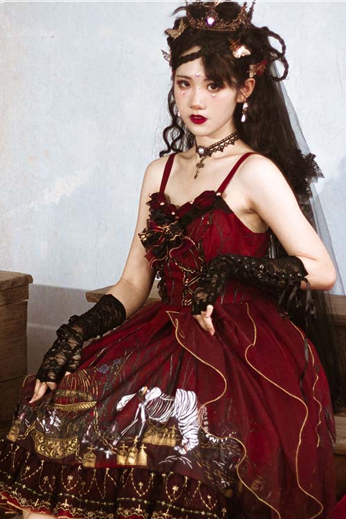 Red Rotten Forest Chiffon Gothic Lolita JSK Dress