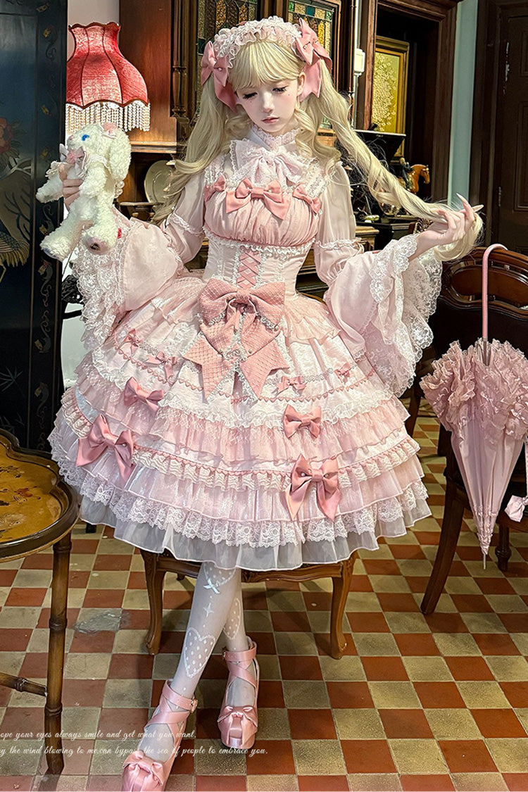 Pink Little Lovetine Multi-Layered Ruffle Bowknot Lace Sweet Gorgeous Lolita Jsk Dress
