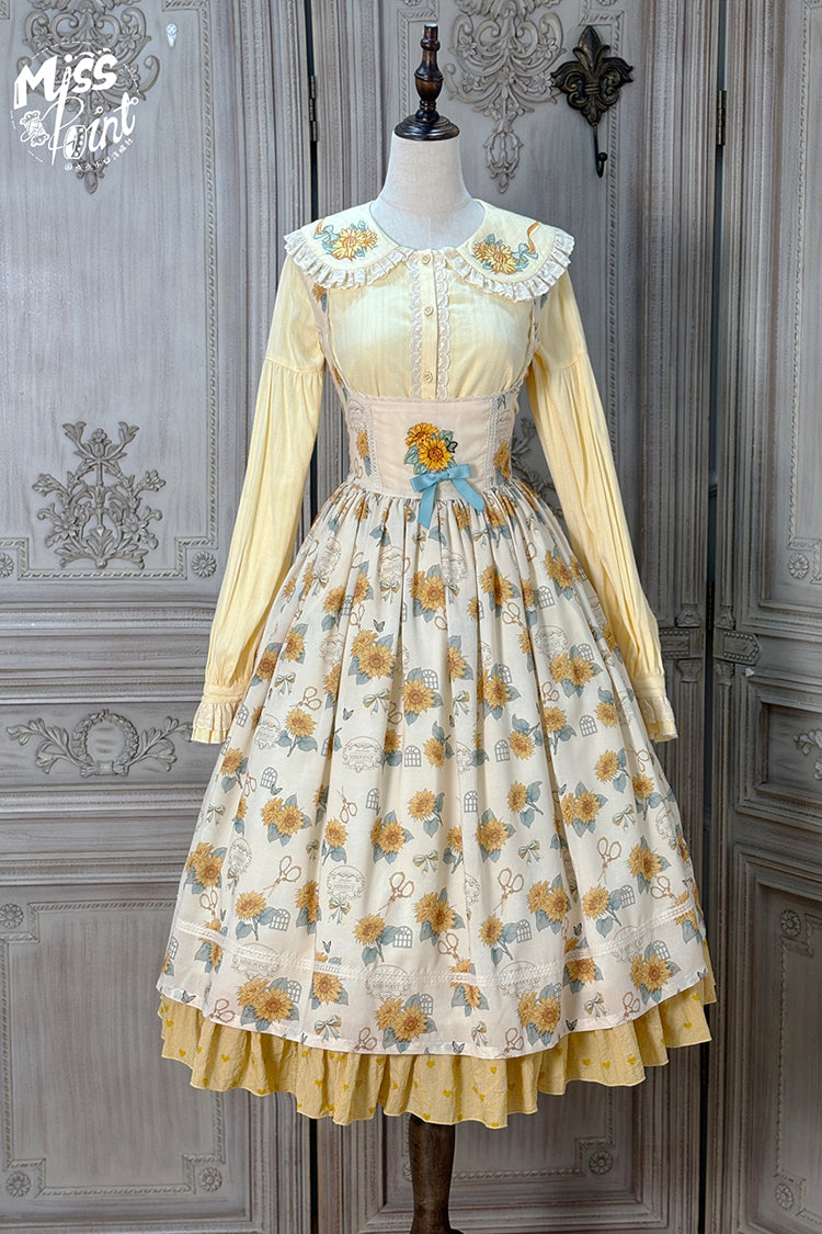 Apricot Gardening Sunflower Sleeveless Print Ruffle Bowknot Sweet Elegant Uplift Lolita Jsk Dress