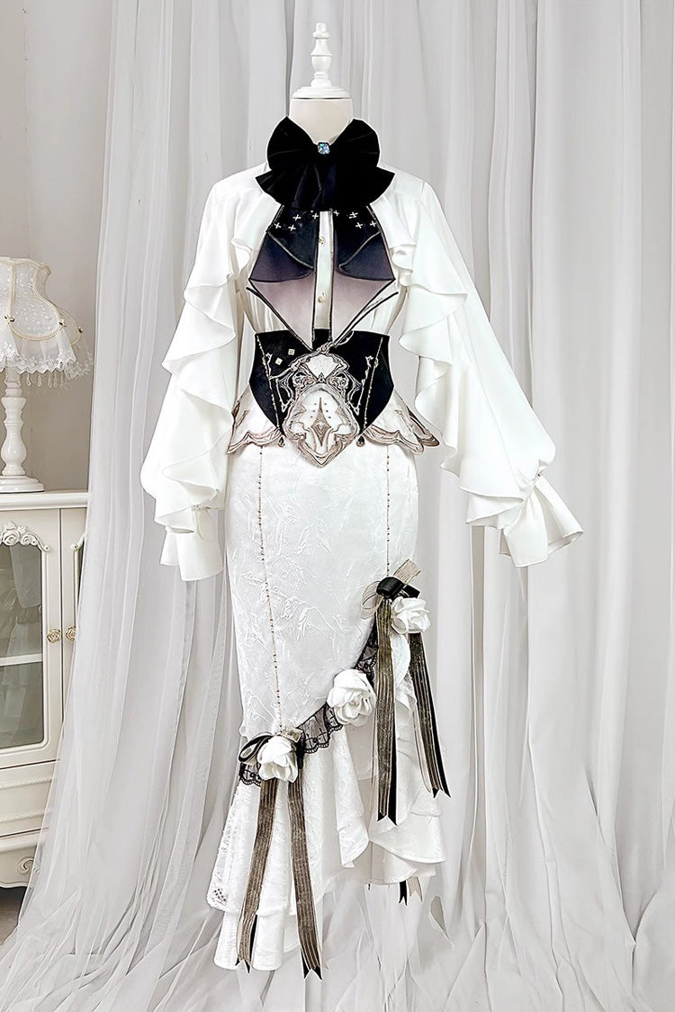 White Star Gate Jacquard Embroidery Bowknot Irregular Sweet Elegant Princess Lolita Skirt