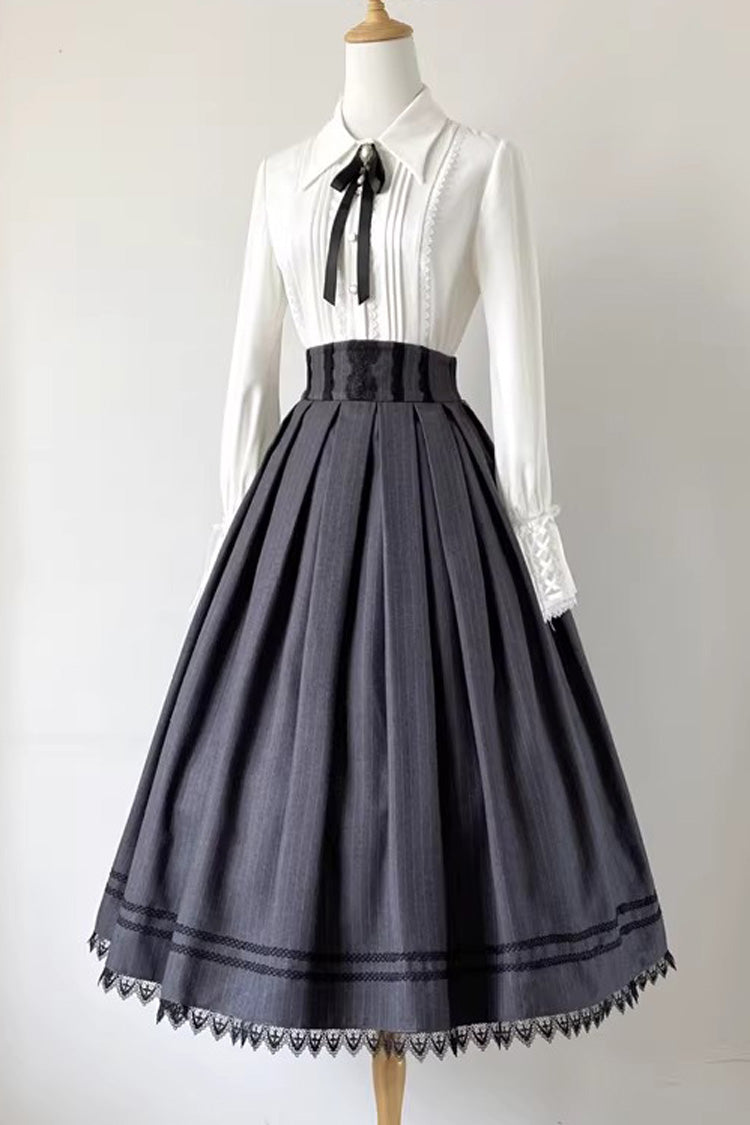 Grey Griffin's Pact Striped Printed Ruffled Gothic Lolita Skirt Vest Set