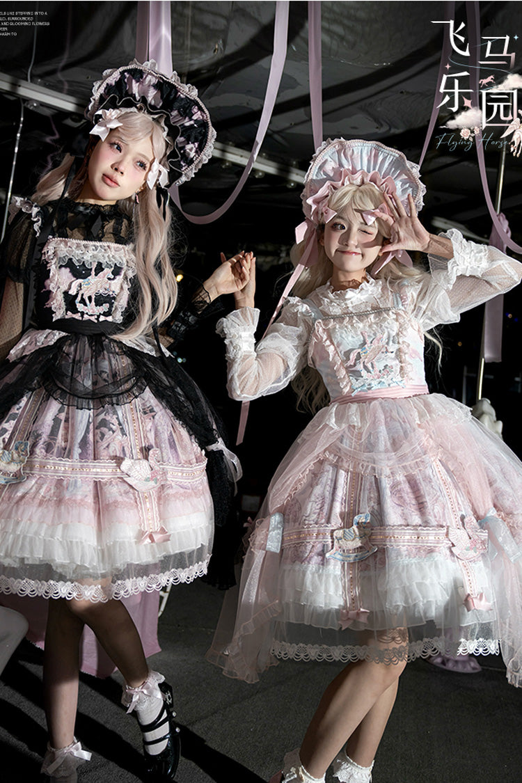 Pink/Blue Pegasus Park Multi-Layered Print Ruffle Bowknot Lace Sweet Gorgeous Lolita Jsk Dress