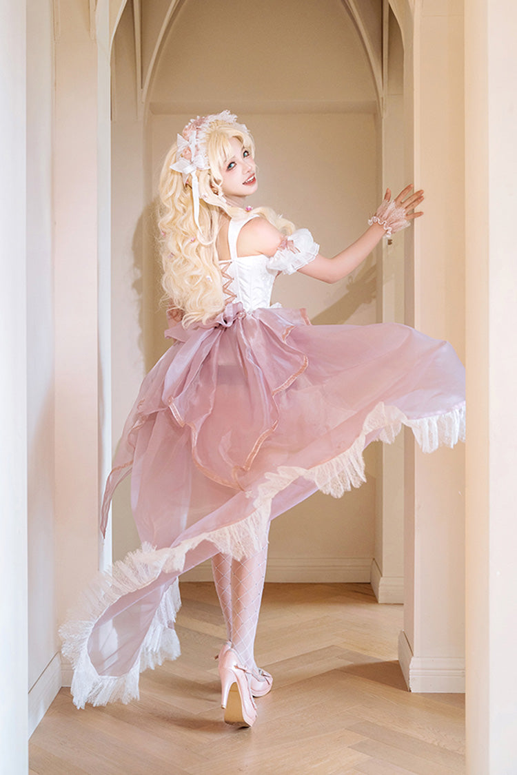 Pink/Purple Rose Memoirs Sleeveless Multi-Layered Bowknot Lace Sweet Lolita Skirt Set